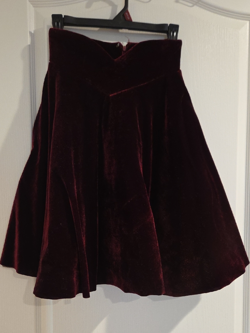 Women's Velvet A-Line Skirt in Wine Red